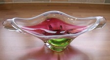 Vintage Czech Cranberry Green White Glass Bowl Josef Hospodka Chribska