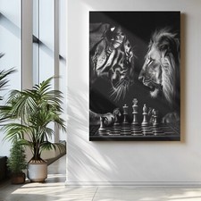 Tiger and Lion Playing Chess