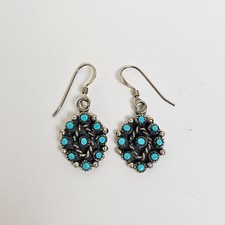 Zuni Sterling Silver Sleeping Beauty Turquoise Cluster Earrings Petit Point Vtg