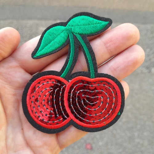 Sparkly red cherry - cherry, embroidered