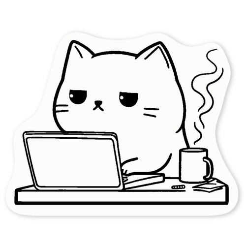 Exhausted cat working - 'exhausted,