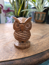 Hand Carved 6 x 4cm Wooden Owl  Carved From A Solid Block