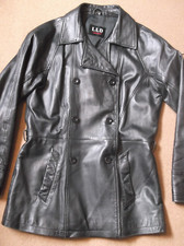 VTG LLD Coat Jacket Womens 12 Black Leather Genuine Double Breasted Peacoat