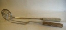 Vintage Skyline & Unbranded Wooden Handle Kitchen Utensils Fork & Drainer Spoon