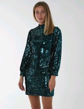 BLUE VANILLA Green Sequin Long Balloon Sleeve Short Bodycon Party Dress Size 10