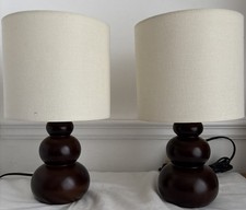 Pair Of Vintage BHS Turned Wood Bun Shaped Lamps E14 Fitting 12” Tall All Tested