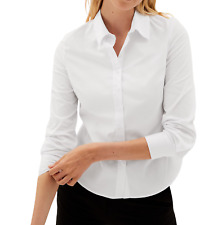 Ladies Cotton Stretchy White Plain Formal Office Party Work Shirts Blouse Top P1
