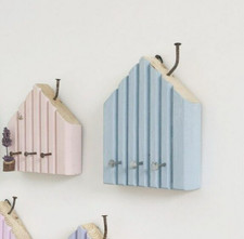 Beach Hut Key Holder, Blue Shabby Chic Reclaimed Wood House Hooks, Minimalist