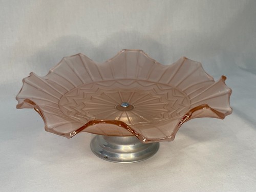 Vintage pink glass pedestal - glass,