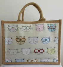 CATS Kitten - Upcycled new Jute Hessian Shopping bag, weatherproof lining