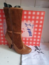 MISS L-FIRE DESIGNER UK 7 EU 40 WOMENS TAN SUEDE LEATHER MID-CALF HEELS BOOTS
