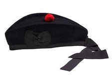 Glengarry Hat Plain Black -100% Pure Wool Classic Scottish Design SIZES 50-64CM