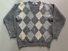 Judam Shetland Ltd Argyle V Neck Wool Knit Jumper Size Medium Made In Scotland 