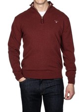 Gant Classic Half-Zip Jumper In Burgundy Size LARGE 