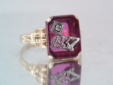 RARE ROMANY ART DECO 1937 10K GOLD RUBY & DIAMOND  RING sz 5 1/2