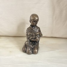 Heredities England Vintage Cold Cast Bronze Resin Figure Boy with Dogs Statue