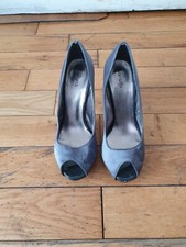 Ladies/ Women Grey Satin Fabrics Slipon Peep Toe Barratts Heel Shoes...
