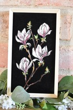 Small Framed Hand Painted Floral Picture 'Magnolia' Flowers Wall Hanging (J)