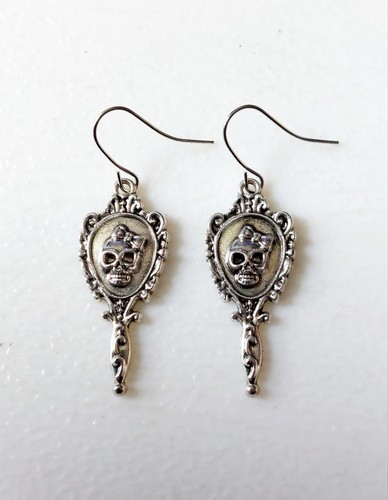 Gothic skull mirror earrings - skull,