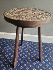 Vintage Wooden Milking Stool   Floral Carved Seat Rustic Country Style