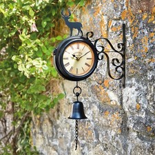 Outdoor Metal Garden Roman Numeral Wall Clock Weather Station with Stag & Bell