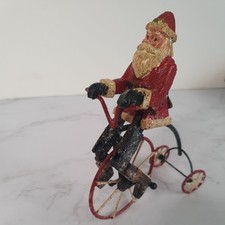 Santa Claus Jointed Legs Cycling On A Bike Tricycle Vintage Glitter 