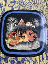 Amazingly Hand Painted Signed MSTERA Russian Lacquer Black BOX TROIKA 7x7.5 cm
