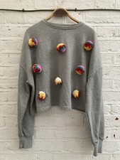 Lazy Oaf Sweatshirt OS One Size Grey Pom Pom Sweater Jumper Ball Bauble Pullover