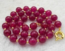 Pretty 8/10/12mm Rose Red Jade Round Gemstone Beads Necklace 18 Inches AAA