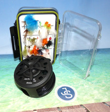 Okuma Airframe AF 4/6 large arbor fly reel, sinking line and flies in box 969