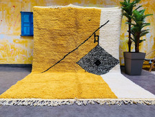 Moroccan Berber Beni Ourain Wool Rug Color Yellow, White, Black Design Carpet Ru