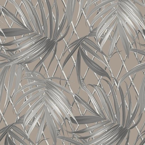 Palm leaf wallpaper taupe grey - palm,
