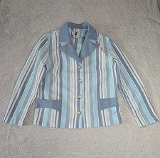 Heather Valley Jacket Blazer Women’s UK 16 Blue Stripe Vintage Crimplene Retro