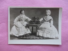 Antique China Head Molded Hair Dolls Dollhouse Tea Set Table Party Vintage Photo