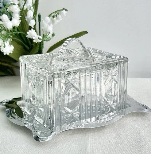 Vintage pressed glass butter - vintage,