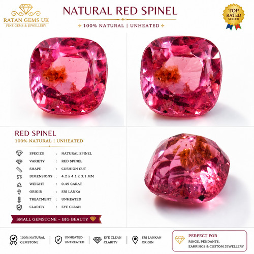 Natural red spinel cushion - natural, cut