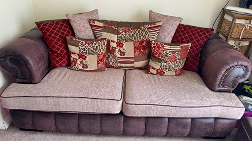 Brown beige fabric sofa - &,