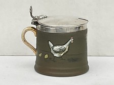 Antique Silver Lidded Mustard Pot, China with Chicken Decoration, Hallmark 1908
