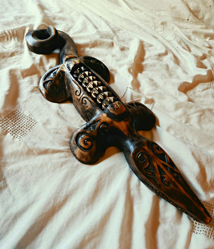 Carved wooden lizard - carved, wall