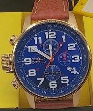 Invicta I-Force Stainless Steel Men's Quartz Watch, Blue Dial, Brown Strap, 46mm