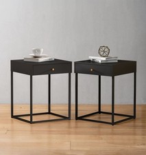 Black Metal Side Table with Drawer Set of 2, Chic Bedside Table, Coffee Table