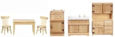 Dolls House Old Fashioned Kitchen Furniture Set Light Oak Wooden 6pc Miniature