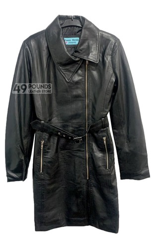 Women black leather trench - black,