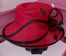 Ladies Day Wedding Elegant Hat Cerise Pink  and Black