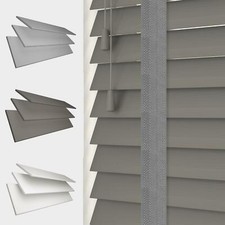 FAUX WOOD TAPE VENETIAN BLINDS 50MM SLATS WHITE GREY
