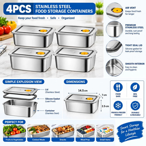 4pcs large stainless steel - 4pcs,
