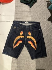 BEASTIE Bape Shark Denim Shorts WGM Embroidery Size L Bathing Ape, Rare,