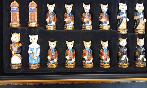 Hand painted cat and - hand, chess