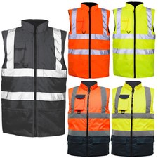 HI VIS VIZ BODY WARMER VISIBILITY FLEECE REVERSIBLE WATERPROOF GILET WAISTCOAT
