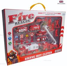 BIG BOX 16 Pieces FIRE STATION FIRE EMERGENCY RESCUE CARS ROAD SET  TOY